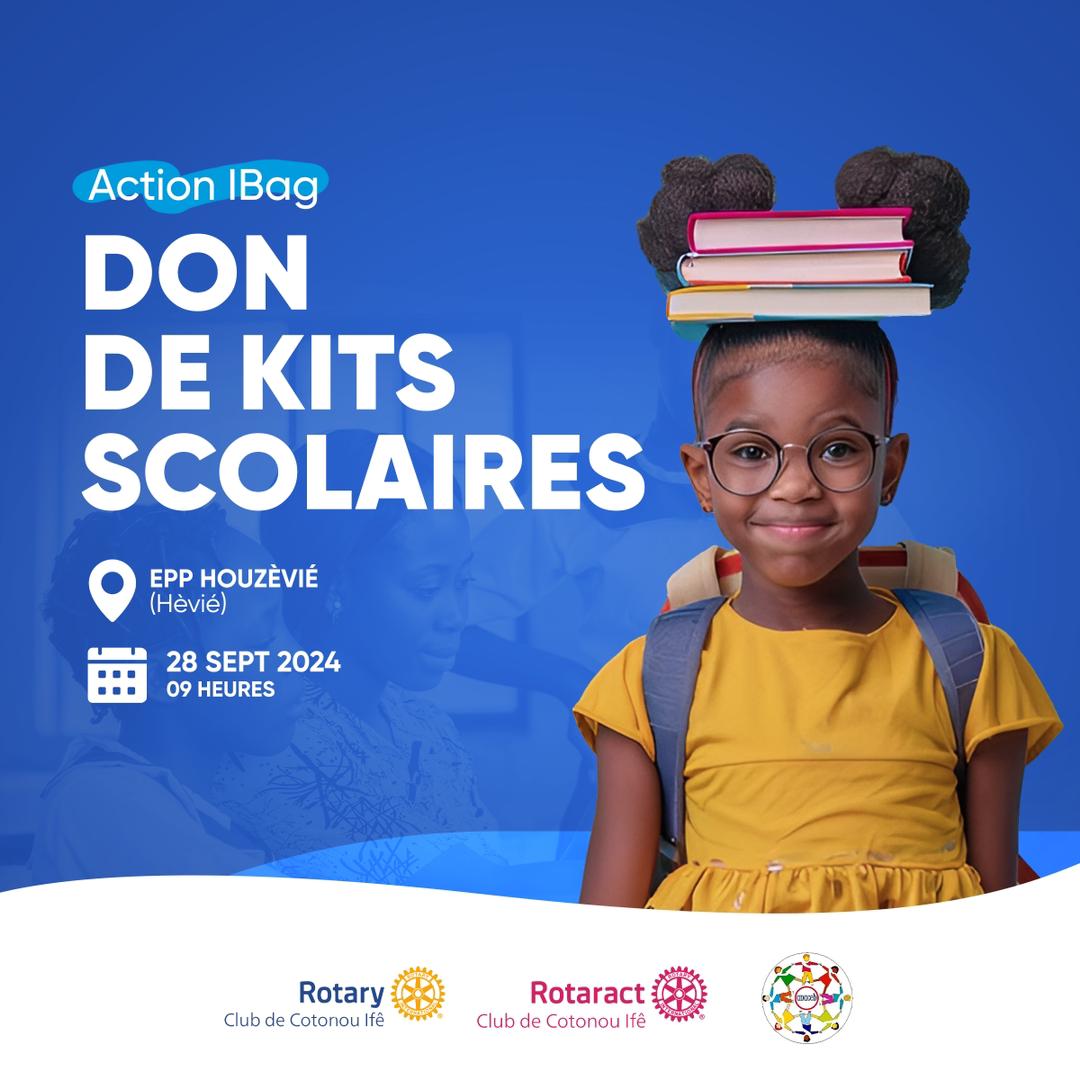 ACTION IBAG : Membres du Rotary Club Cotonou IFE distribuant des kits scolaires aux enfants.